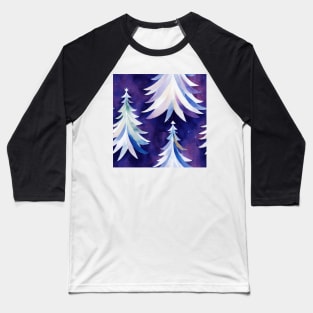 Watercolor Blue and White Christmas Trees Baseball T-Shirt